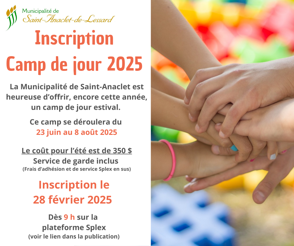 Inscription camp de jour 2025 - St-Anaclet